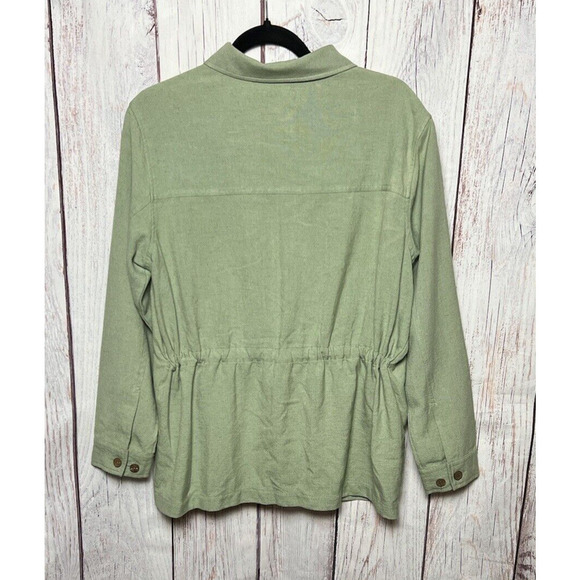 Travelsmith Women’s Lightweight Blouse Adjustable Waist Linen Blend Green PL - Picture 2 of 6